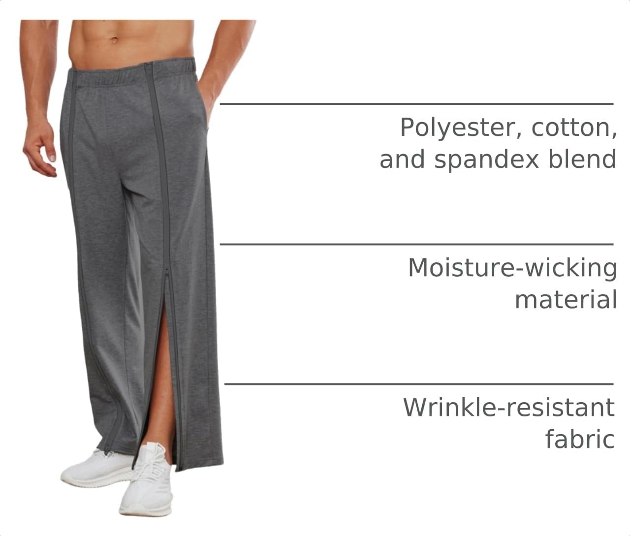 image:imageDeyeek Mens Tear Away Full Zipper Legs Open Bottom Sweatpants Post SurgeryDark Grey 1
