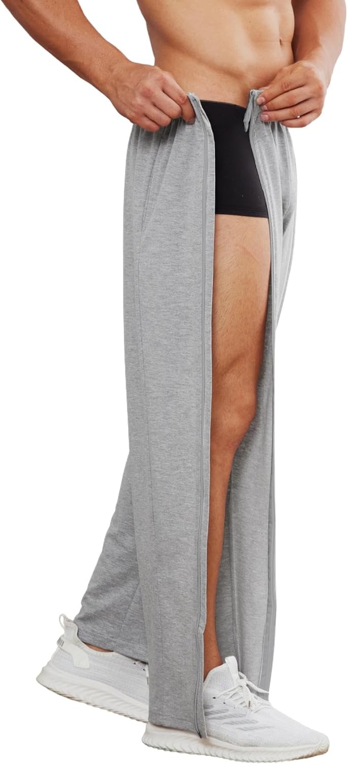 image:imageDeyeek Mens Tear Away Full Zipper Legs Open Bottom Sweatpants Post SurgeryGrey 1