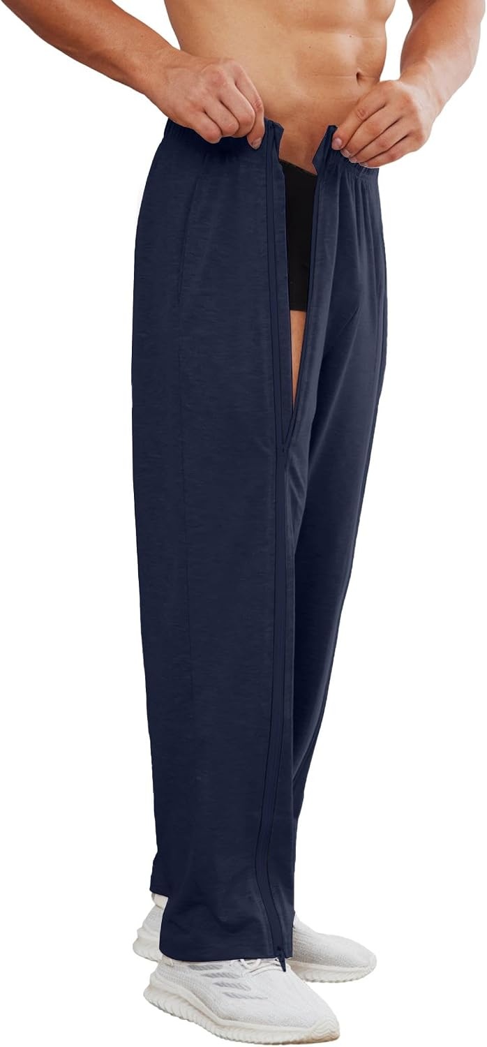 image:imageDeyeek Mens Tear Away Full Zipper Legs Open Bottom Sweatpants Post SurgeryNavy Blue 1