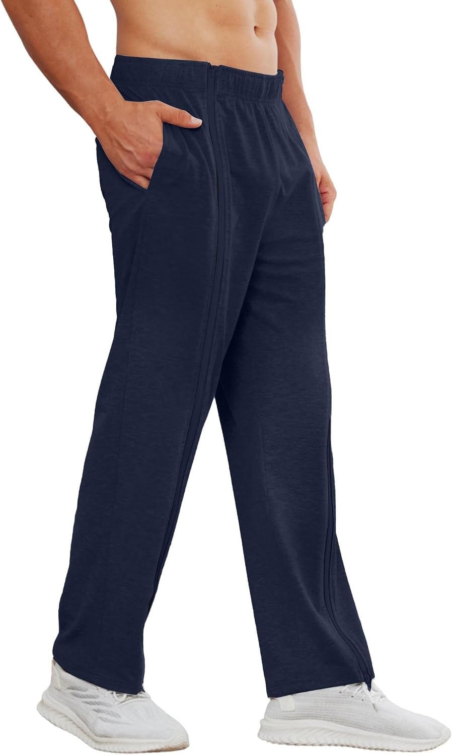 image:imageDeyeek Mens Tear Away Full Zipper Legs Open Bottom Sweatpants Post SurgeryNavy Blue 1