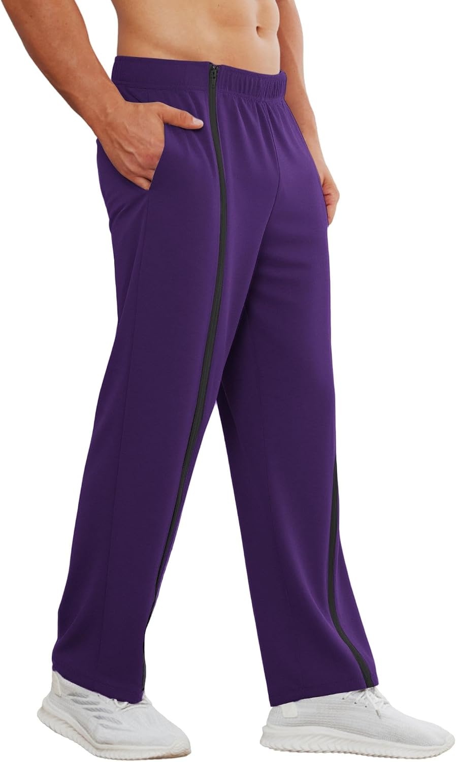 image:imageDeyeek Mens Tear Away Full Zipper Legs Open Bottom Sweatpants Post SurgeryPurple