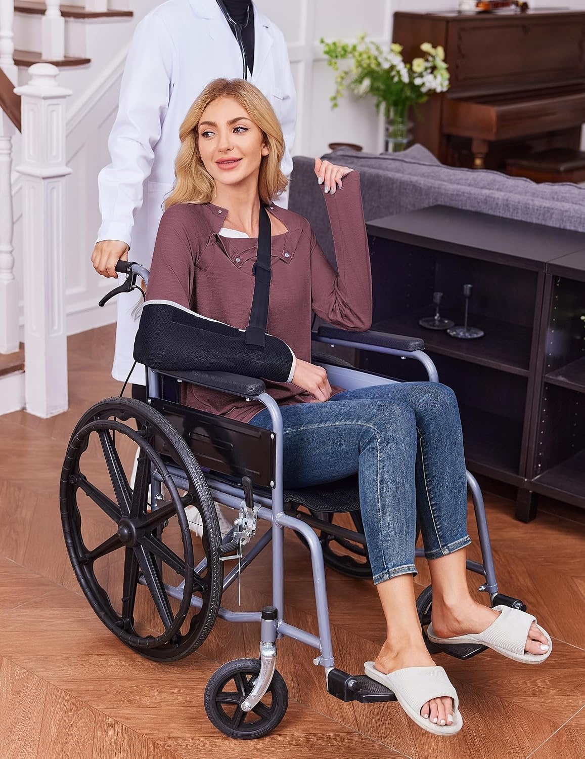 image:imageDeyeek Womens Long Sleeve Magnetic Buttons Chemo Shirts for Port AccessBurgundy