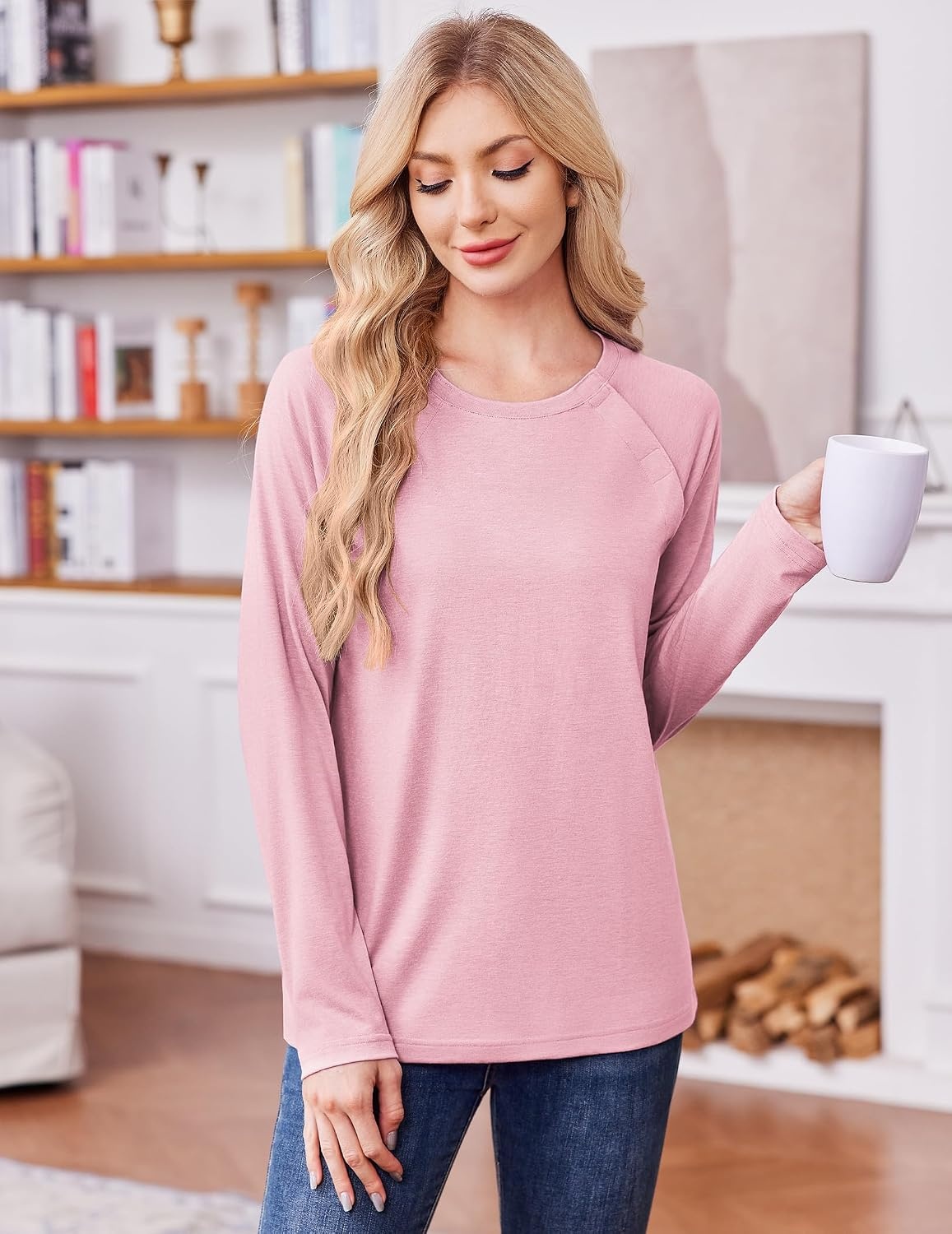 image:imageDeyeek Womens Long Sleeve Magnetic Buttons Chemo Shirts for Port AccessPink