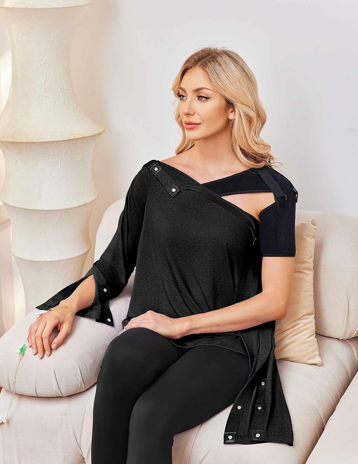 image:imageDeyeek Womens Magnetic Post Shoulder Surgery Shirt OneHanded AdaptiveBlack