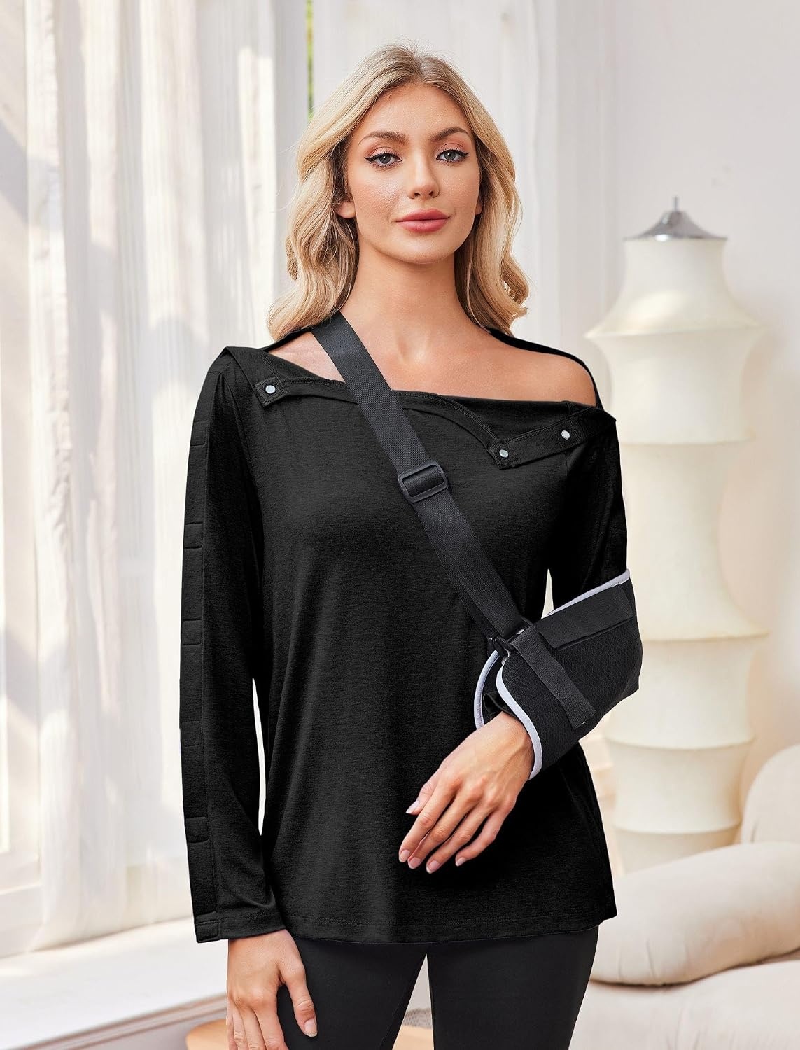 image:imageDeyeek Womens Magnetic Post Shoulder Surgery Shirt OneHanded AdaptiveBlack