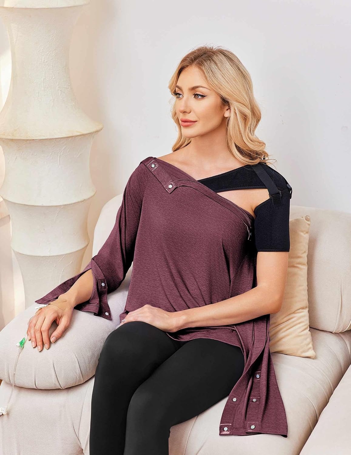 image:imageDeyeek Womens Magnetic Post Shoulder Surgery Shirt OneHanded AdaptiveDark Red