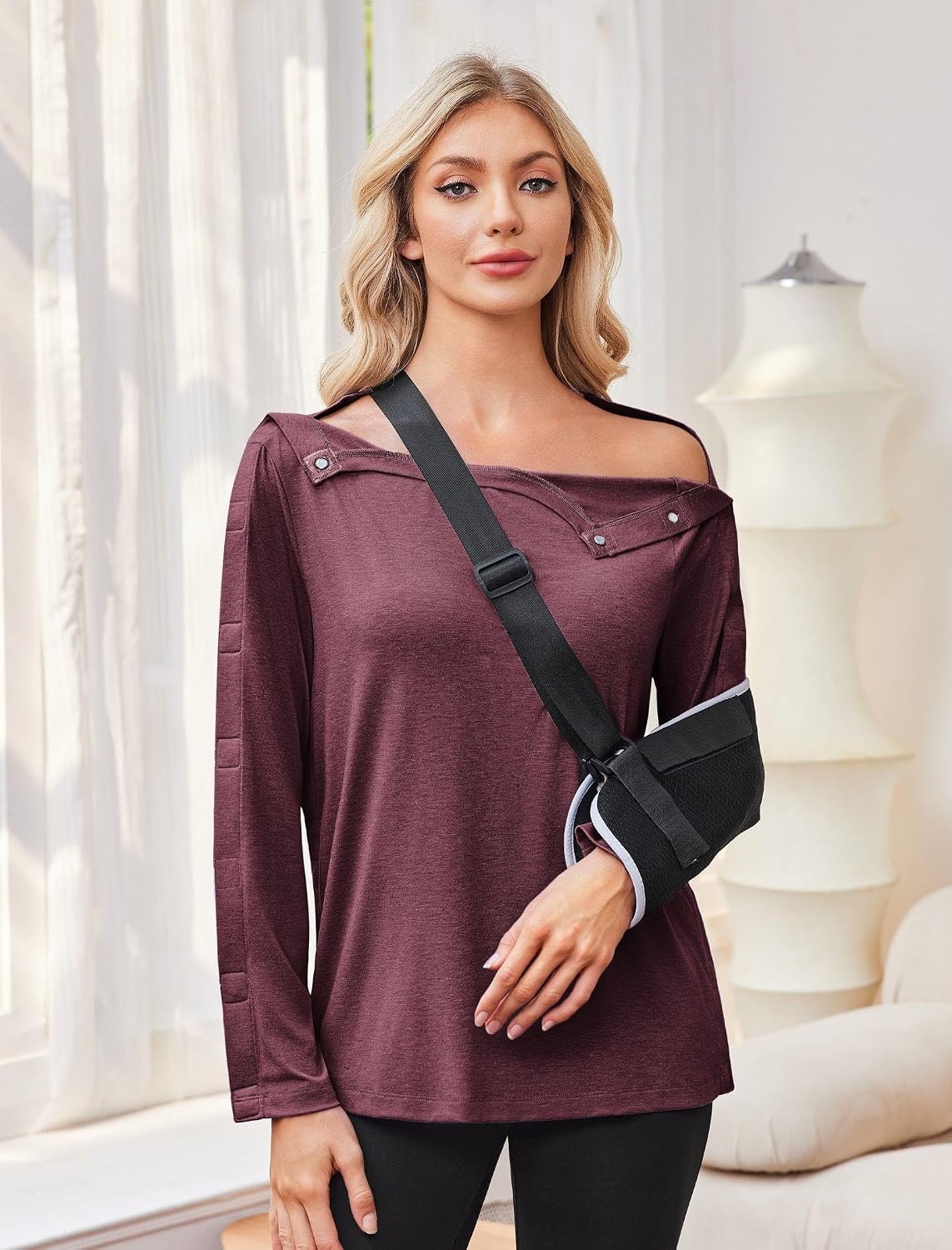 image:imageDeyeek Womens Magnetic Post Shoulder Surgery Shirt OneHanded AdaptiveDark Red