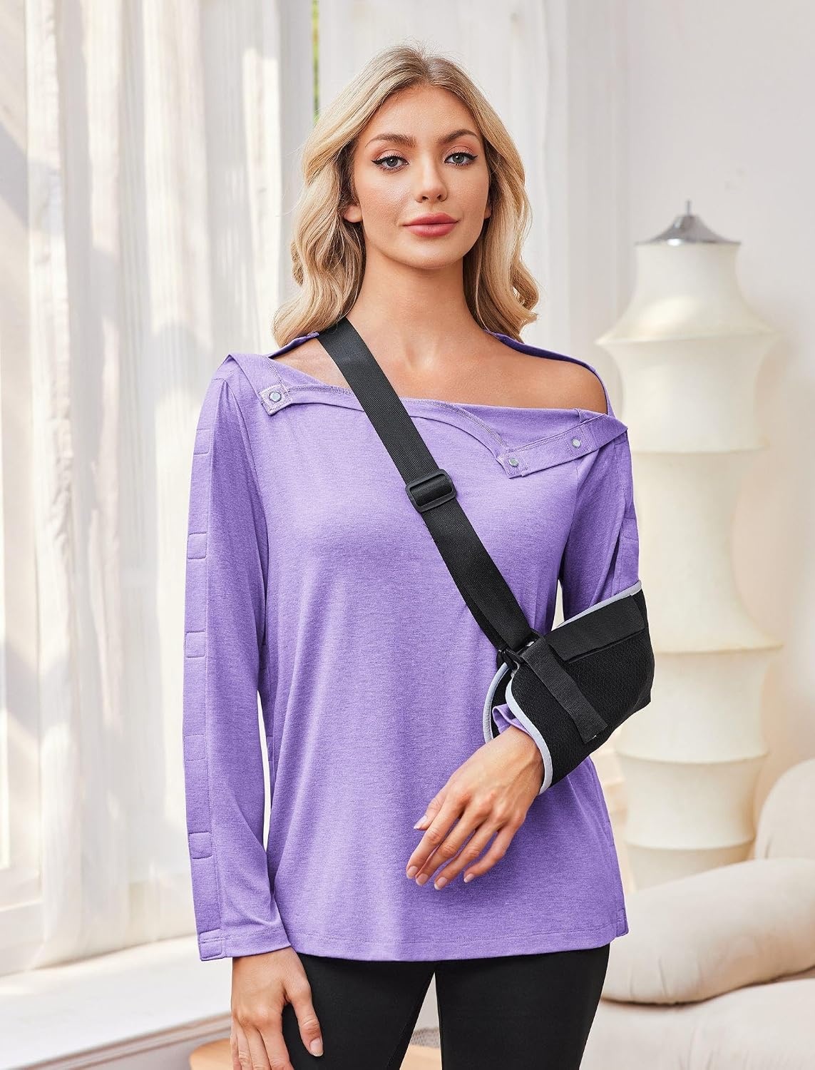 image:imageDeyeek Womens Magnetic Post Shoulder Surgery Shirt OneHanded AdaptiveLilac