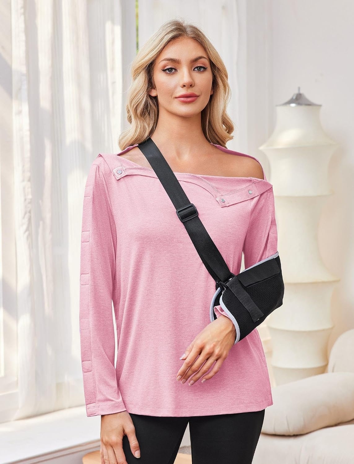 image:imageDeyeek Womens Magnetic Post Shoulder Surgery Shirt OneHanded AdaptiveMirage Pink