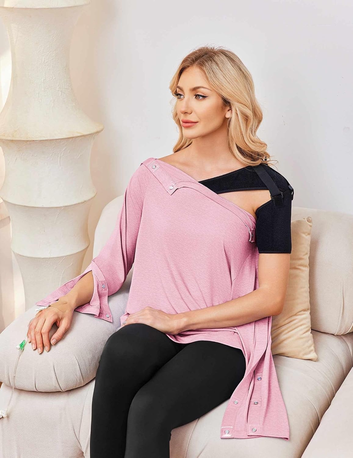 image:imageDeyeek Womens Magnetic Post Shoulder Surgery Shirt OneHanded AdaptiveMirage Pink