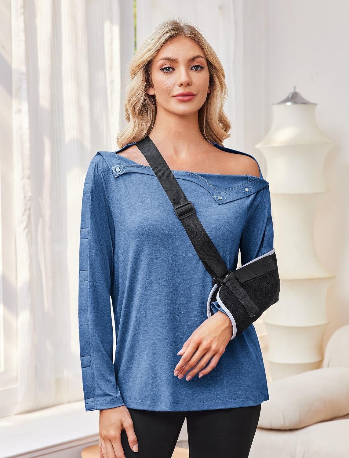 image:imageDeyeek Womens Magnetic Post Shoulder Surgery Shirt OneHanded AdaptiveNavy