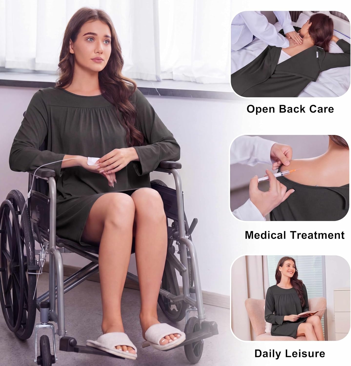 image:imageDeyeek Womens Open Back Hospital Gowns for Post SurgeryBlack