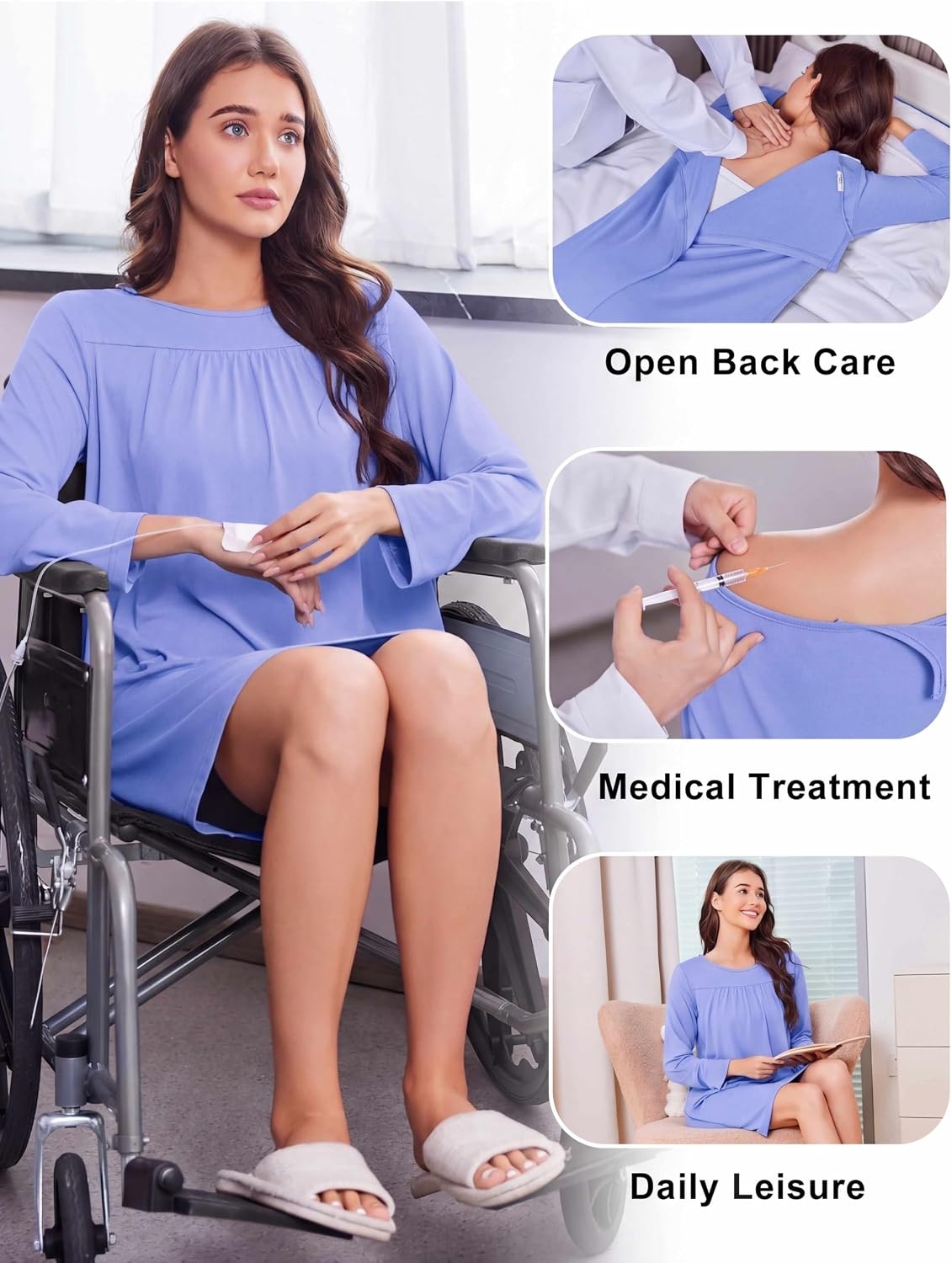 image:imageDeyeek Womens Open Back Hospital Gowns for Post SurgeryBlue