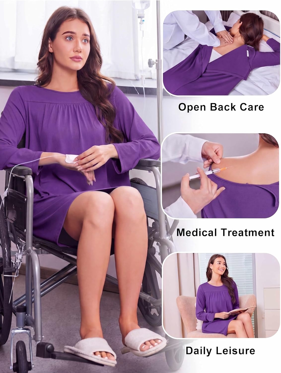 image:imageDeyeek Womens Open Back Hospital Gowns for Post SurgeryDark Purple
