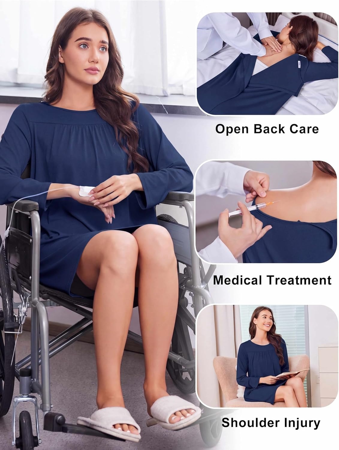 image:imageDeyeek Womens Open Back Hospital Gowns for Post SurgeryNavy