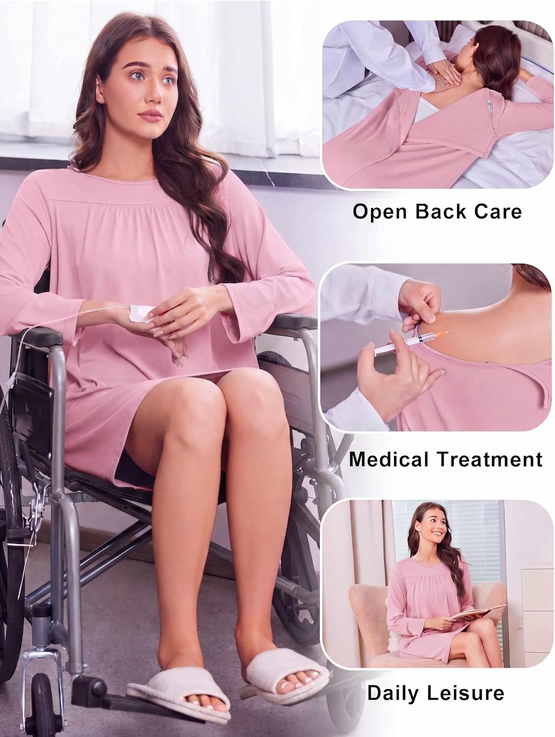 image:imageDeyeek Womens Open Back Hospital Gowns for Post SurgeryPink