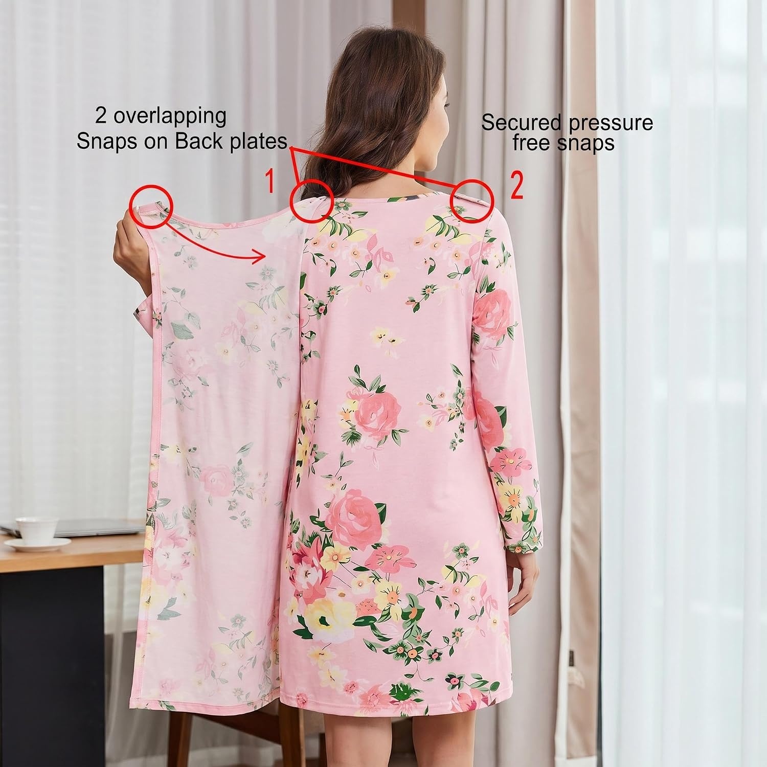 image:imageDeyeek Womens Open Back Hospital Gowns for Post SurgeryPink Floral Print