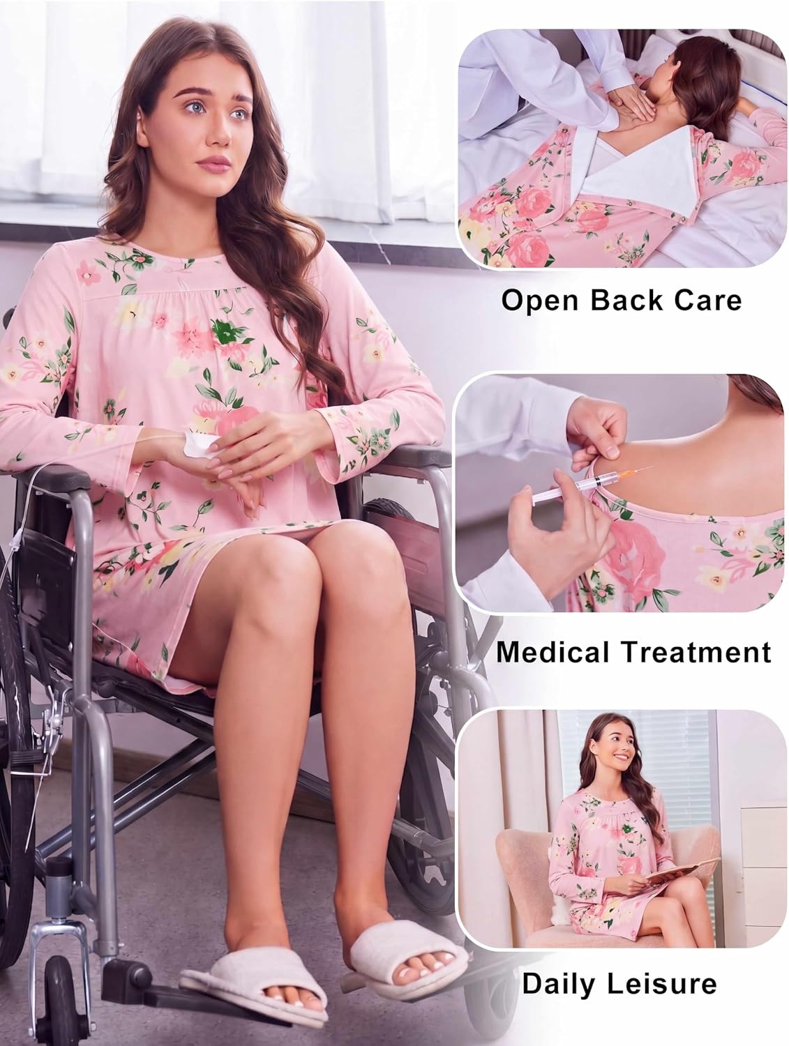 image:imageDeyeek Womens Open Back Hospital Gowns for Post SurgeryPink Floral Print