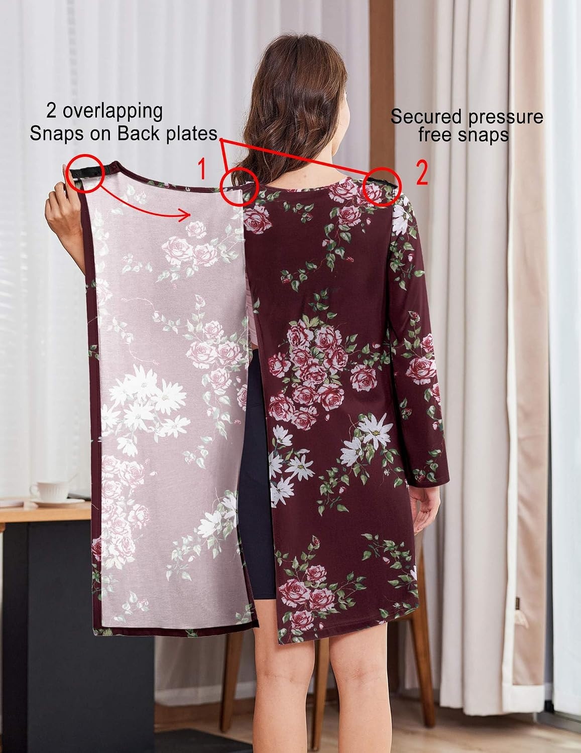 image:imageDeyeek Womens Open Back Hospital Gowns for Post SurgeryRed Floral Print