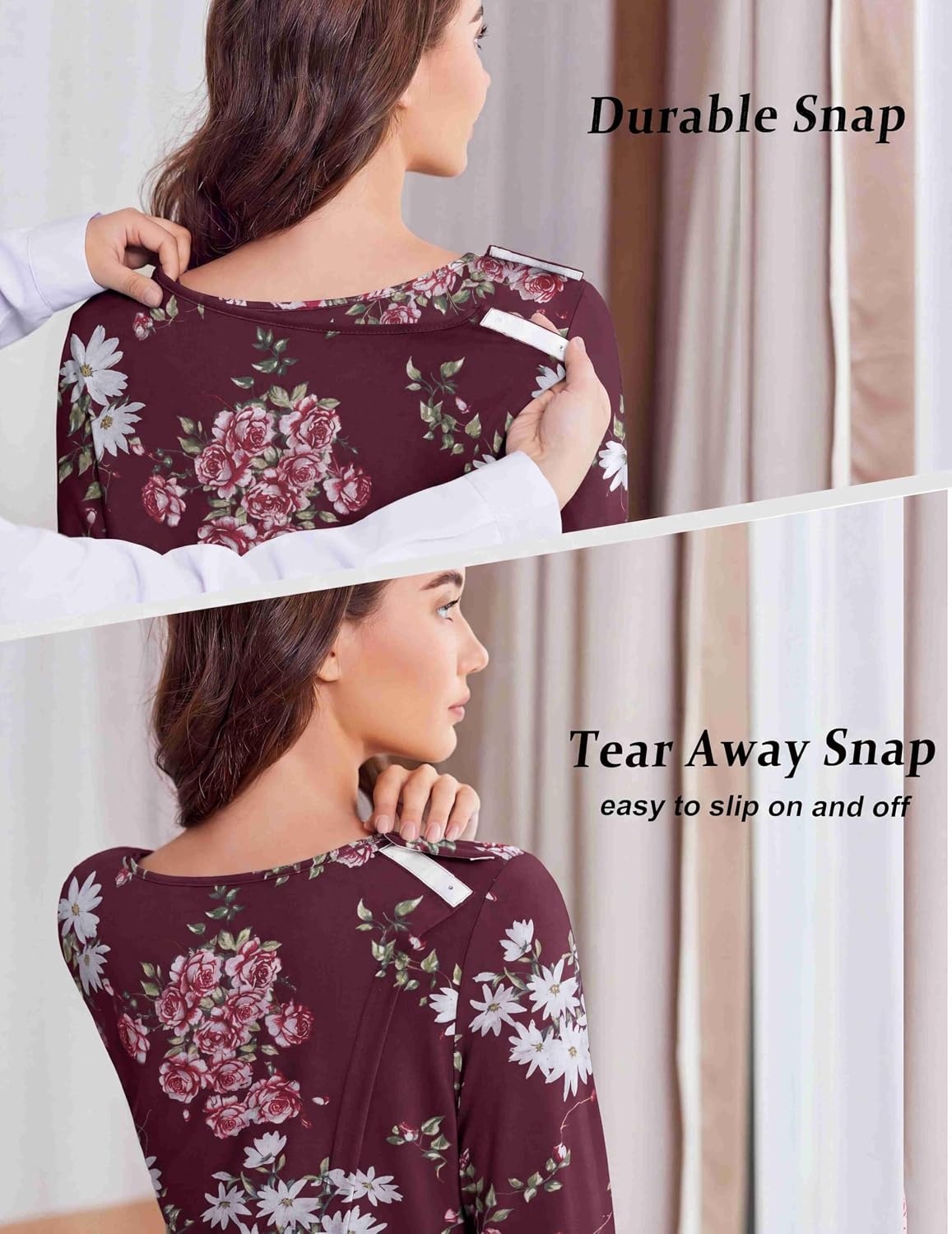 image:imageDeyeek Womens Open Back Hospital Gowns for Post SurgeryRed Floral Print