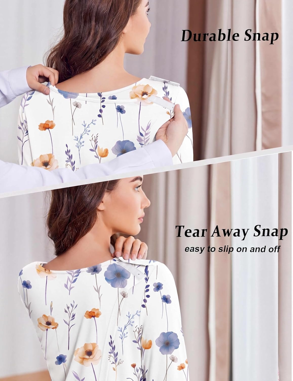 image:imageDeyeek Womens Open Back Hospital Gowns for Post SurgeryWhite Floral Print