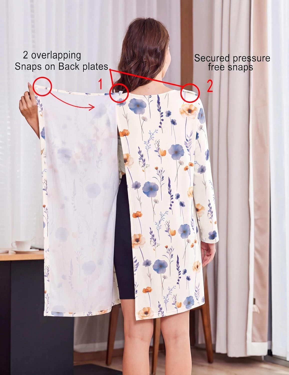 image:imageDeyeek Womens Open Back Hospital Gowns for Post SurgeryWhite Floral Print