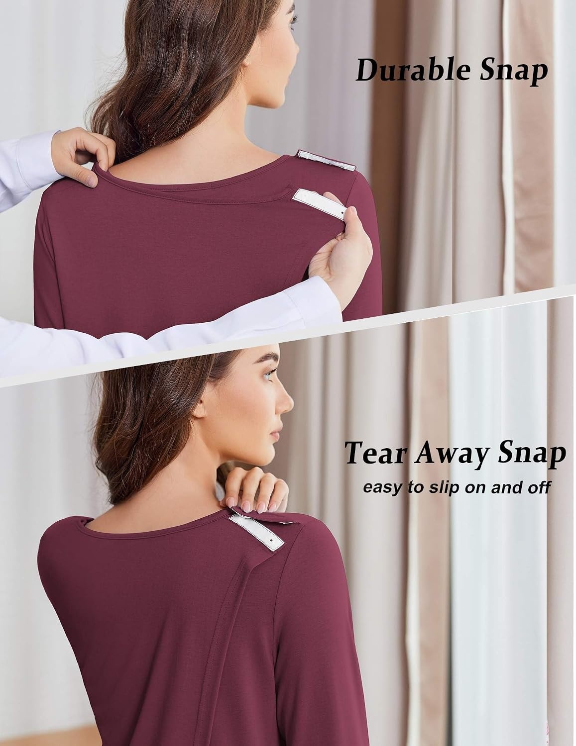 image:imageDeyeek Womens Open Back Hospital Gowns for Post SurgeryWine Red