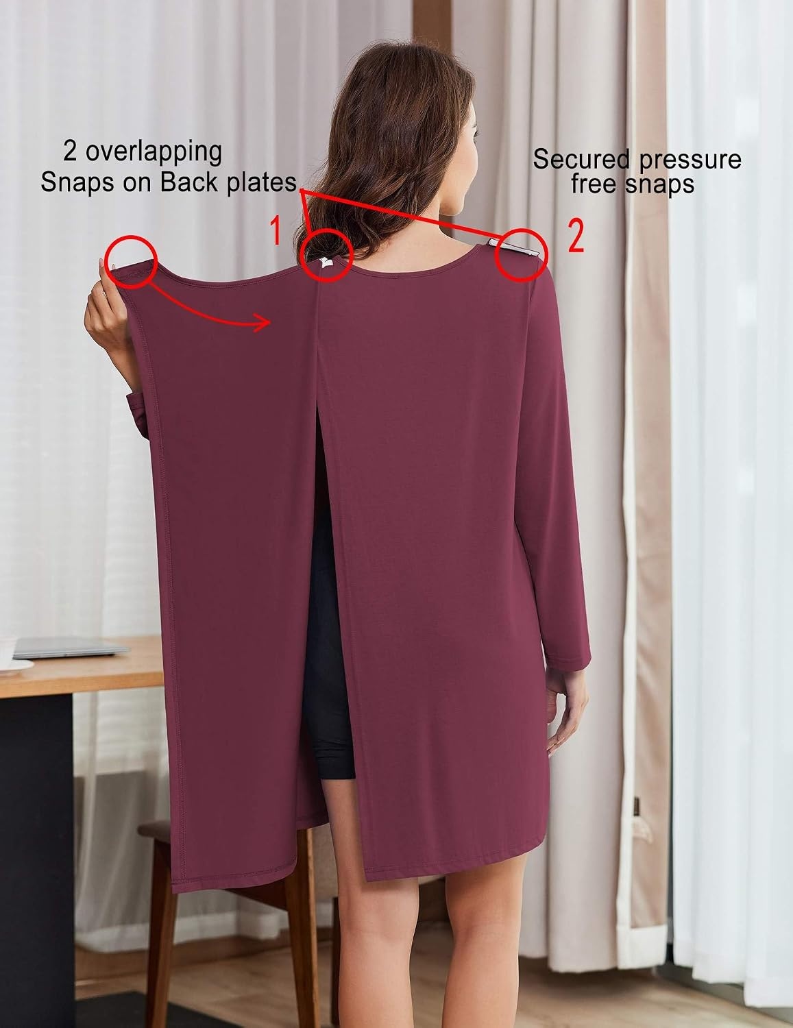 image:imageDeyeek Womens Open Back Hospital Gowns for Post SurgeryWine Red