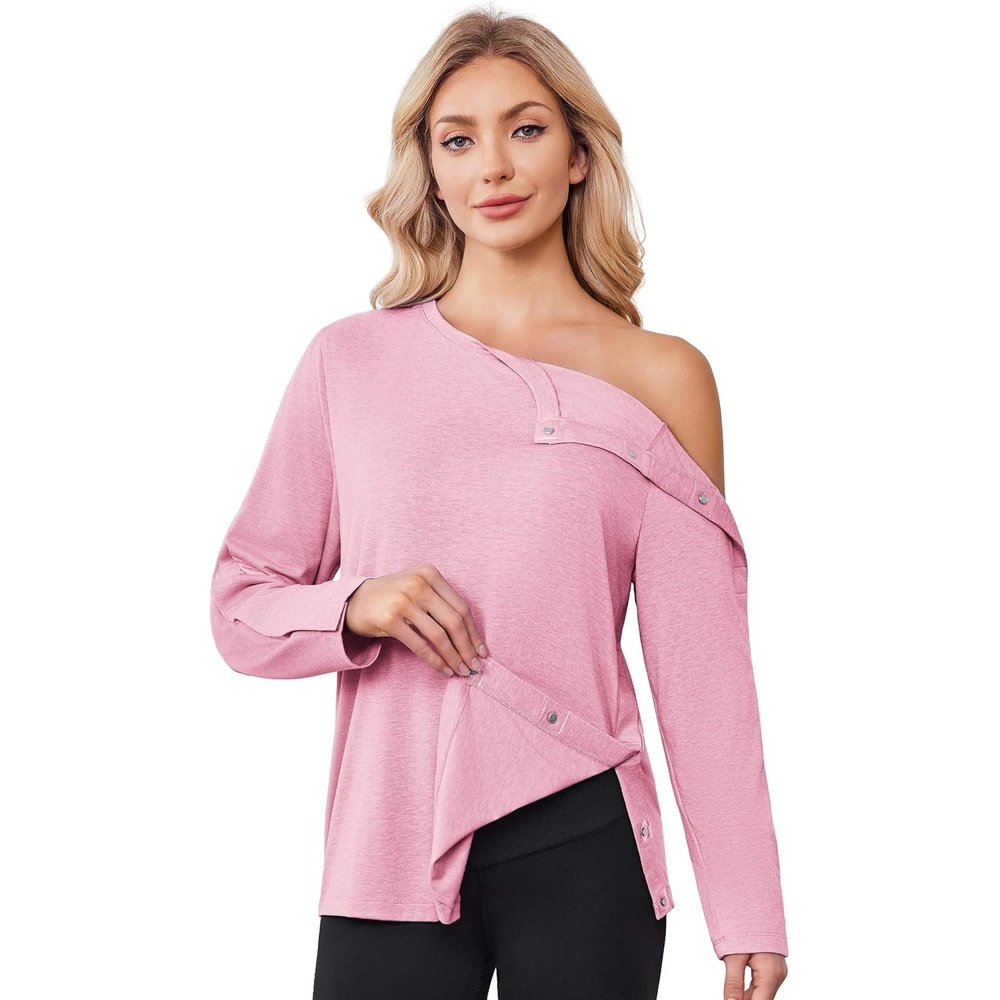 image:imageDeyeek Womens Magnetic Post Shoulder Surgery Shirt OneHanded AdaptiveMirage Pink