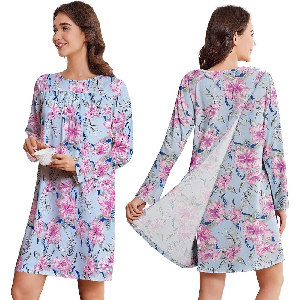 image:imageDeyeek Womens Open Back Hospital Gowns for Post SurgeryBlue Floral Print