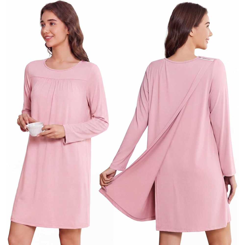image:imageDeyeek Womens Open Back Hospital Gowns for Post SurgeryPink