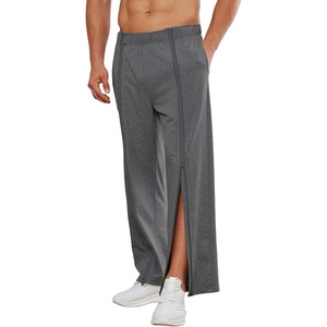Deyeek Mens Tear Away Full Zipper Legs Open Bottom Sweatpants Post Surgery(Dark Grey 1)