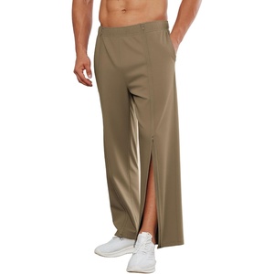 Deyeek Mens Tear Away Full Zipper Legs Open Bottom Sweatpants Post Surgery(Khaki)