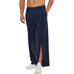 Deyeek Mens Tear Away Full Zipper Legs Open Bottom Sweatpants Post Surgery(Navy Blue 1)