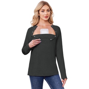 Deyeek Women’s Long Sleeve Magnetic Buttons Chemo Shirts for Port Access(Black)