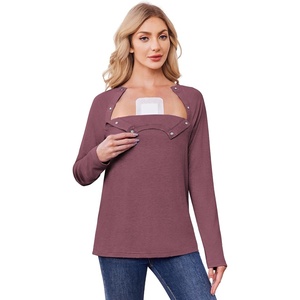 Deyeek Women’s Long Sleeve Magnetic Buttons Chemo Shirts for Port Access(Burgundy)
