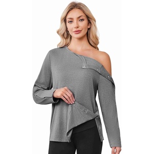 Deyeek Women’s Magnetic Post Shoulder Surgery Shirt, One-Handed Adaptive(Light Gray)