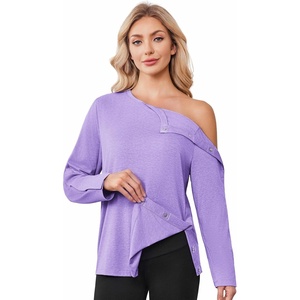 Deyeek Women’s Magnetic Post Shoulder Surgery Shirt, One-Handed Adaptive(Lilac)
