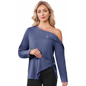 Deyeek Women’s Magnetic Post Shoulder Surgery Shirt, One-Handed Adaptive(Navy Blue)