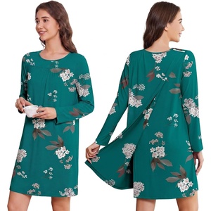Deyeek Women’s Open Back Hospital Gowns for Post Surgery(Green Print)