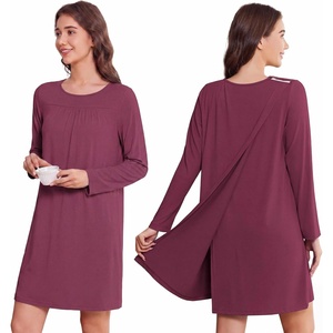 Deyeek Women’s Open Back Hospital Gowns for Post Surgery(Wine Red)