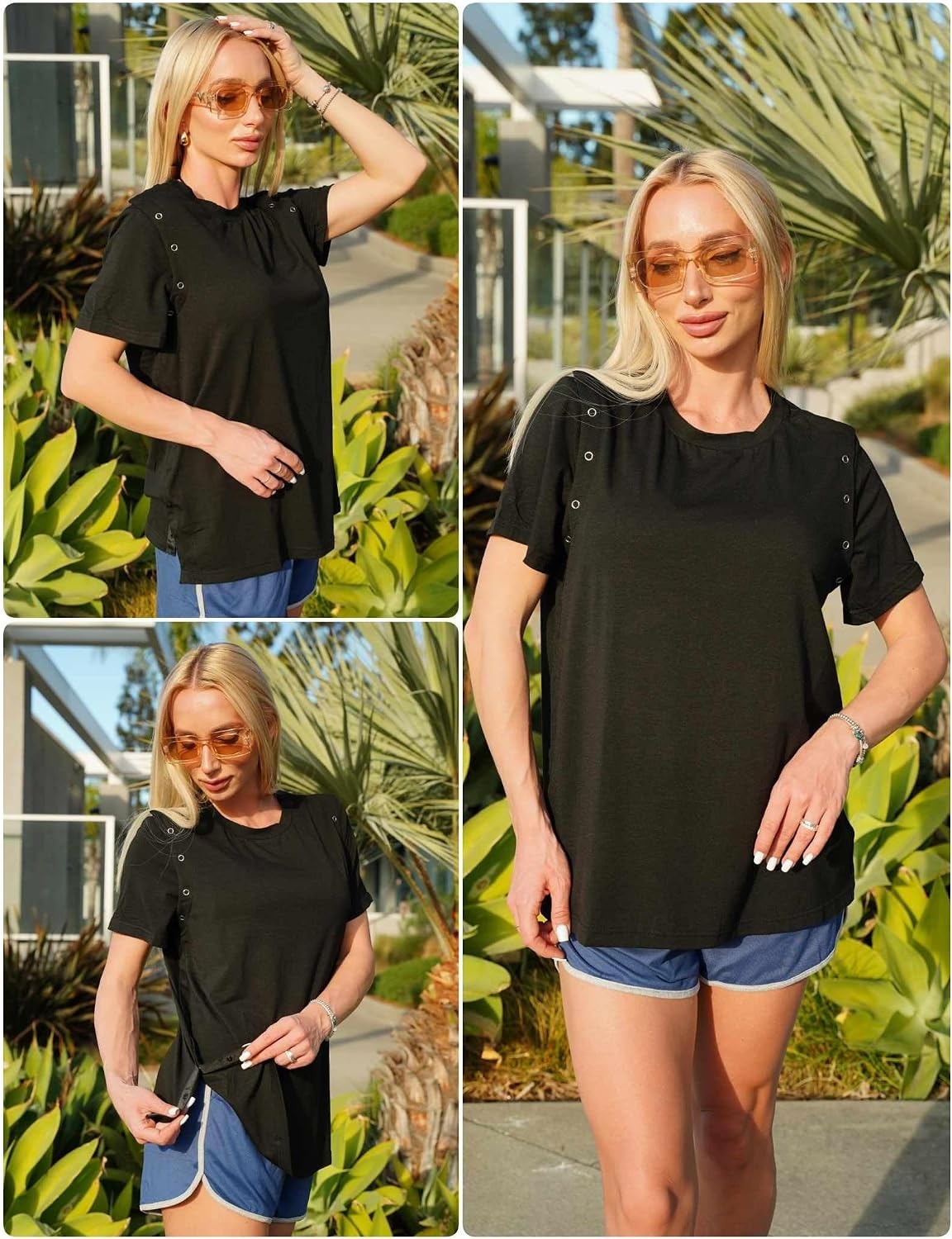 image:imageDeyeek Womens Post Surgery Tear Away Shirt for Shoulder RecoveryBlack