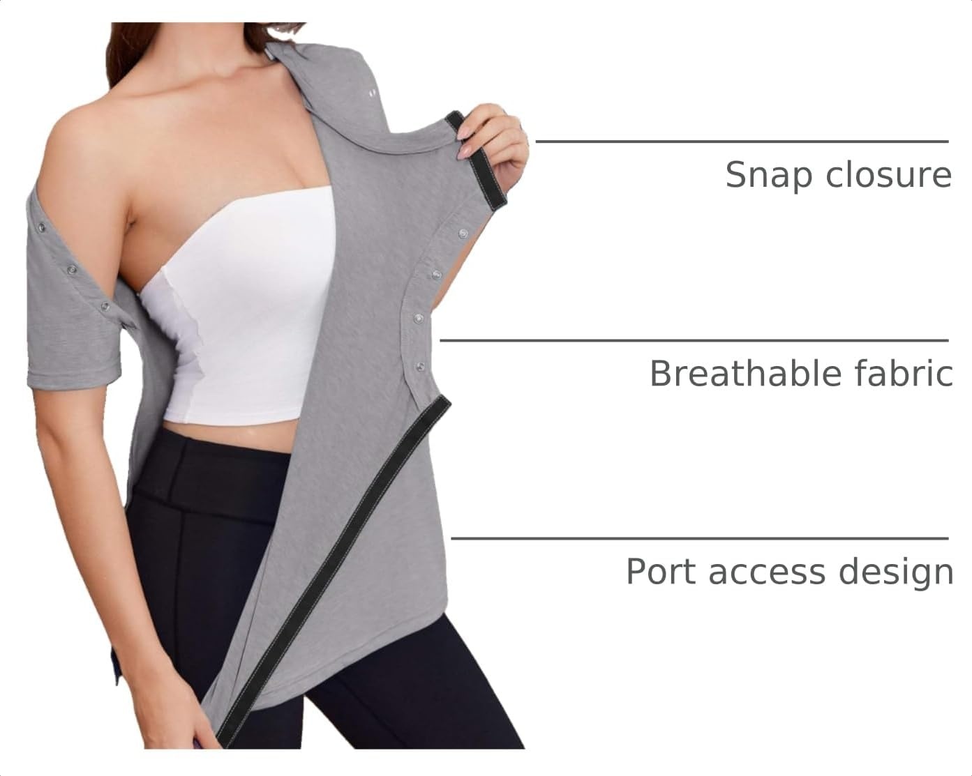 image:imageDeyeek Womens Post Surgery Tear Away Shirt for Shoulder RecoveryLight Gray