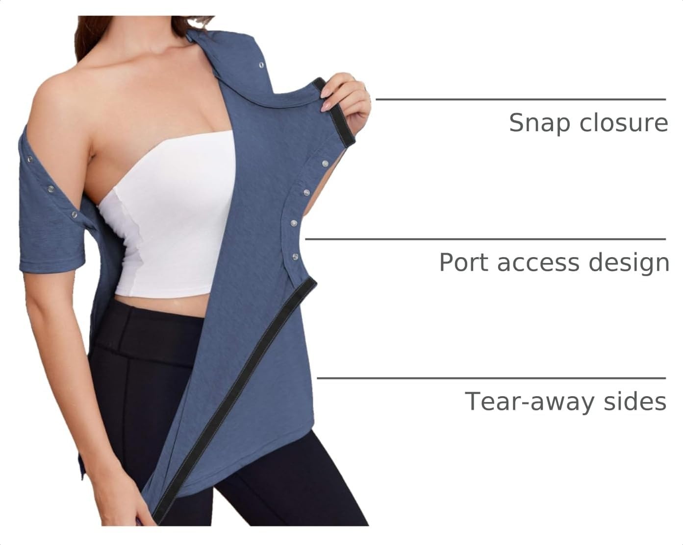 image:imageDeyeek Womens Post Surgery Tear Away Shirt for Shoulder RecoveryNavy