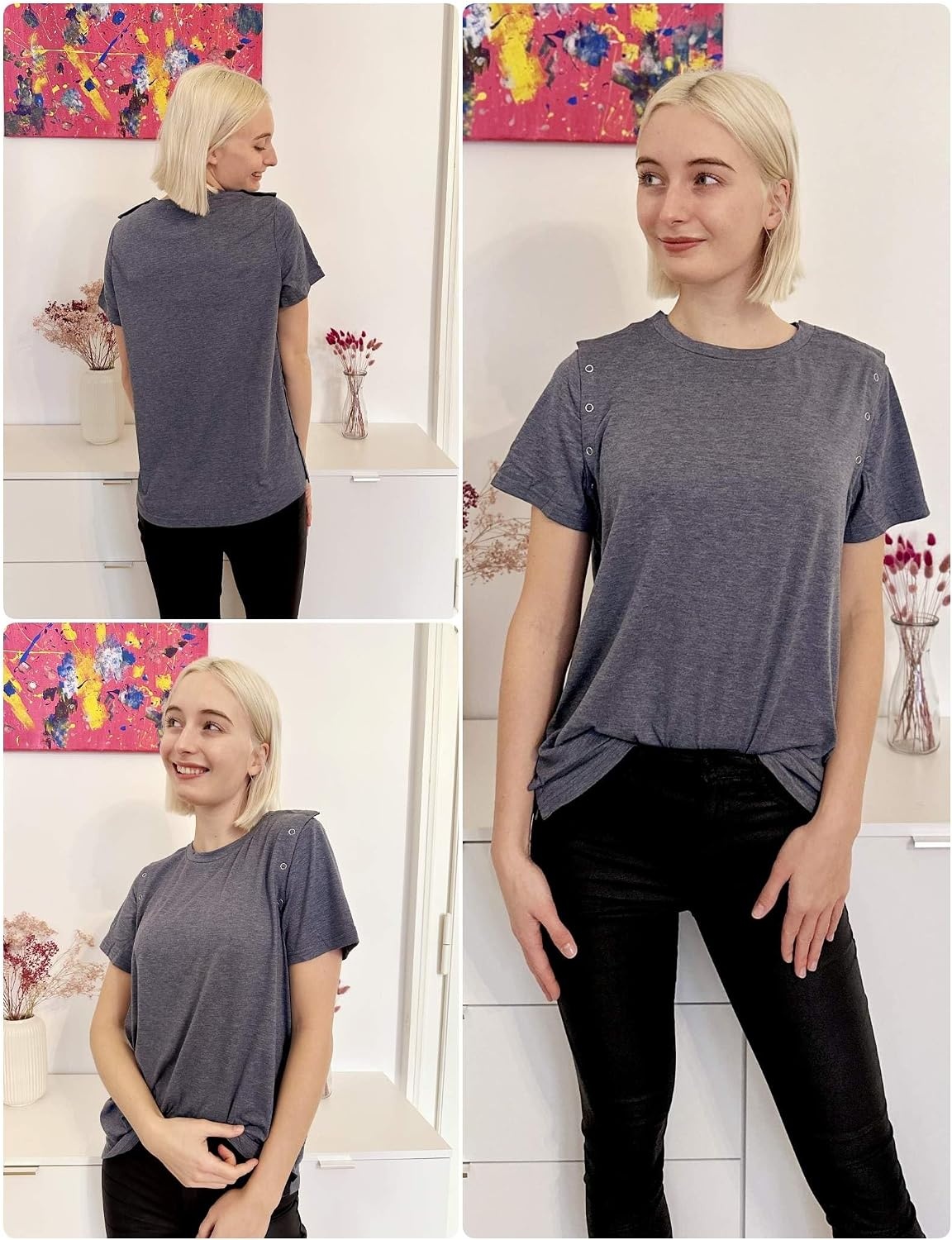image:imageDeyeek Womens Post Surgery Tear Away Shirt for Shoulder RecoveryNavy