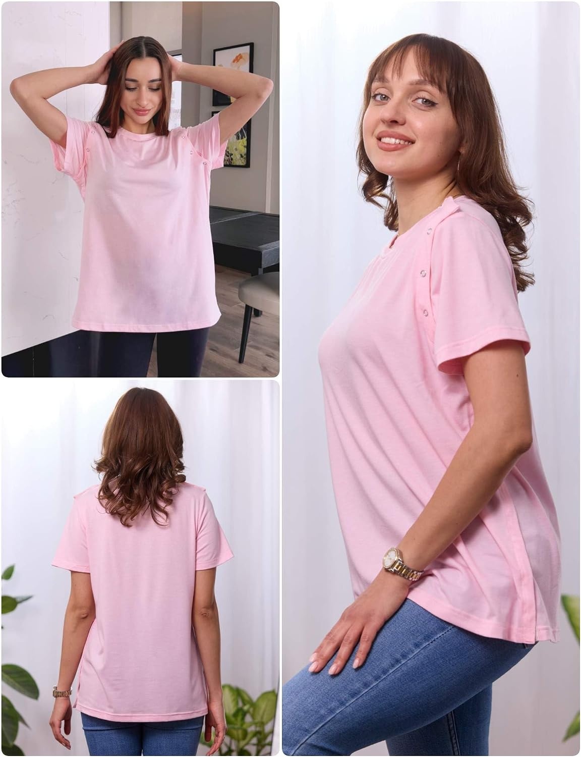 image:imageDeyeek Womens Post Surgery Tear Away Shirt for Shoulder RecoveryPink