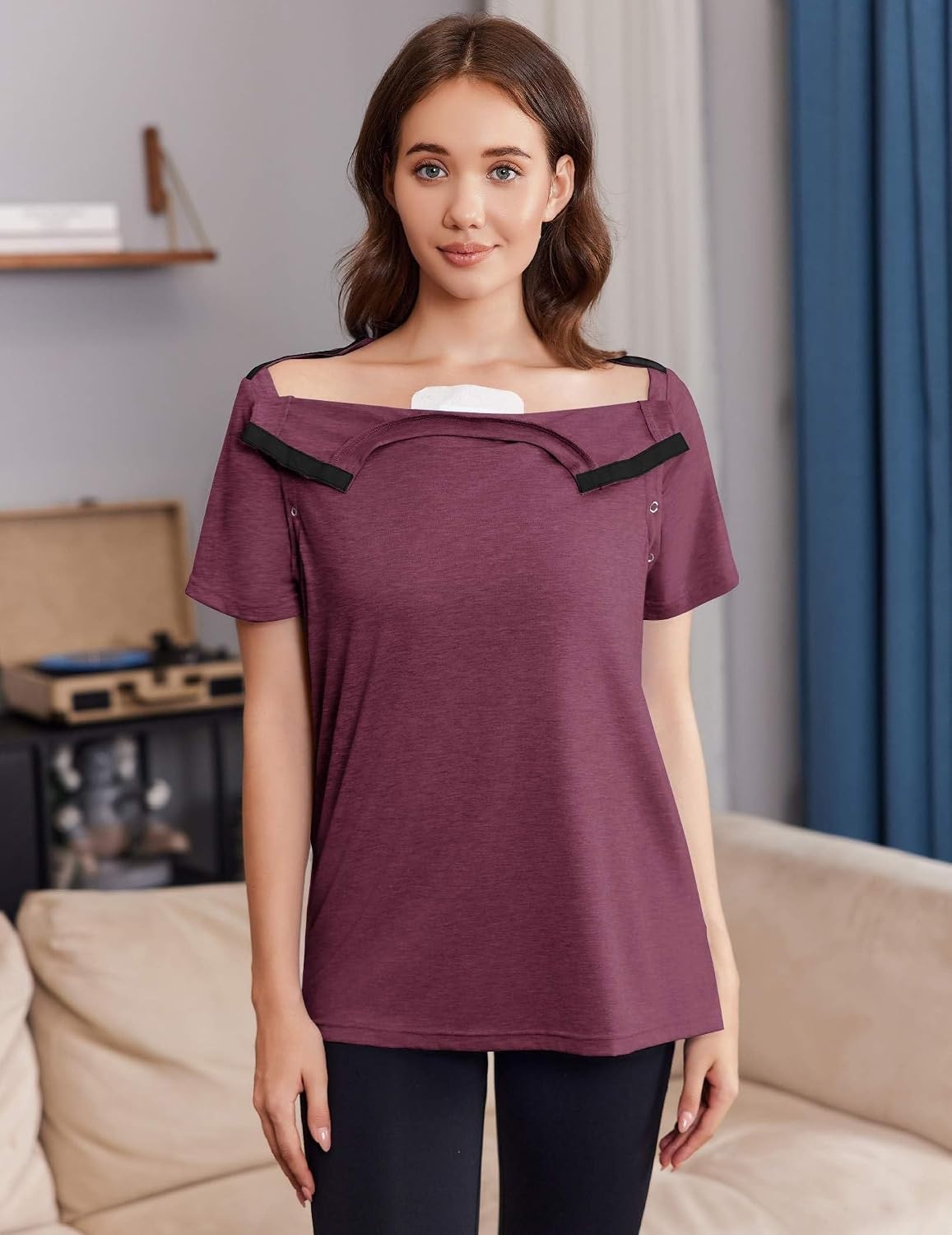 image:imageDeyeek Womens Post Surgery Tear Away Shirt for Shoulder RecoveryWine Red
