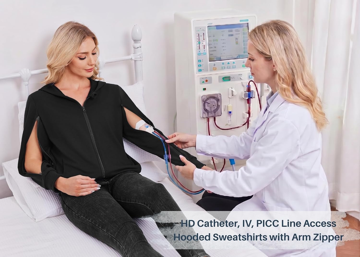 image:imageDeyeek Womens Zip Up Hoodie Sweatshirts with Arm Zipper and Drain PocketsBlack