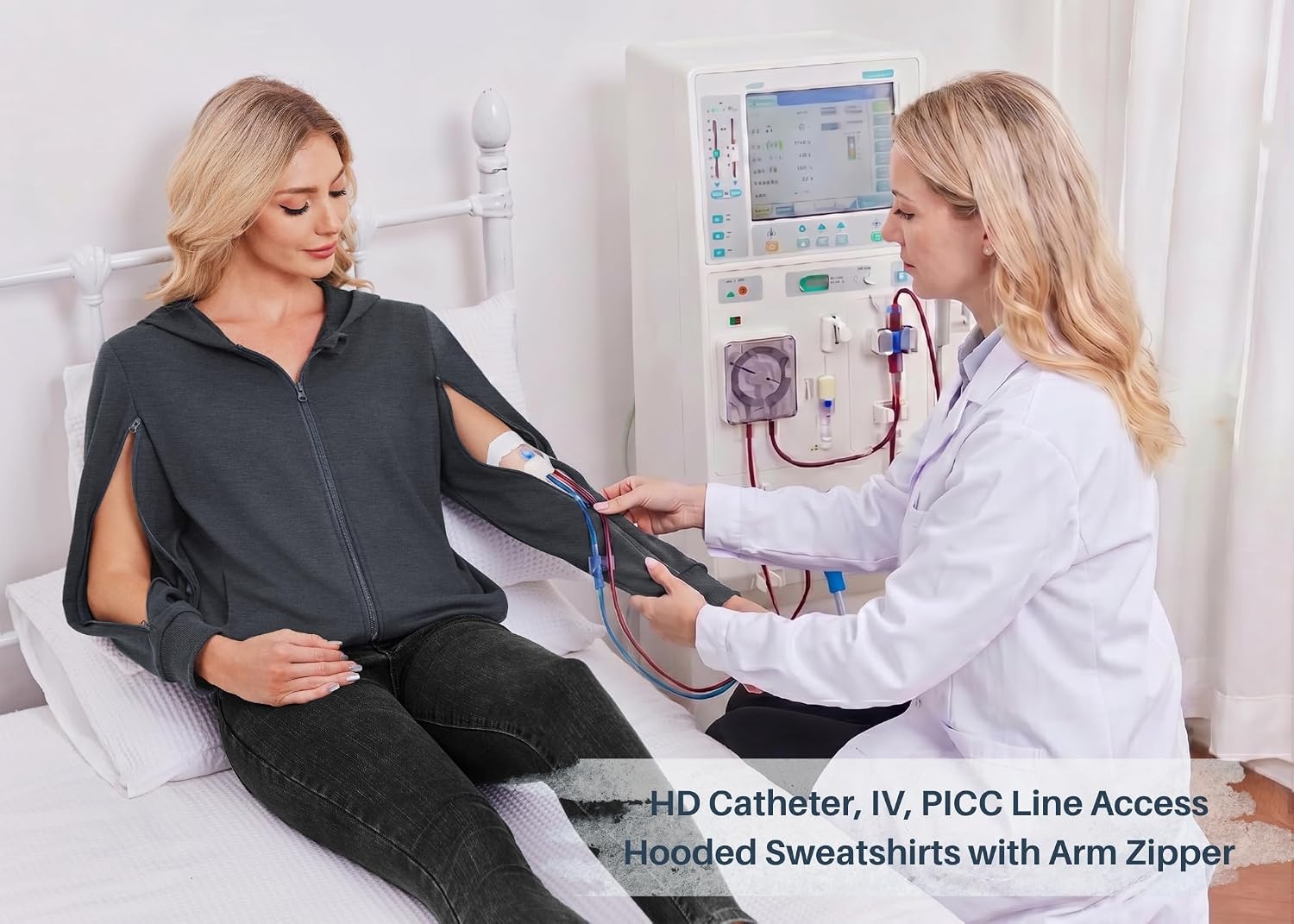 image:imageDeyeek Womens Zip Up Hoodie Sweatshirts with Arm Zipper and Drain PocketsDark Grey