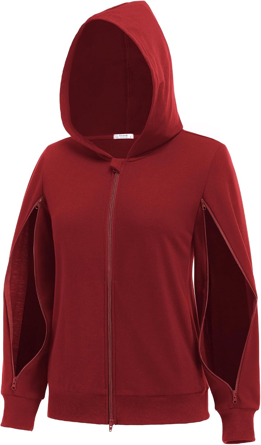 image:imageDeyeek Womens Zip Up Hoodie Sweatshirts with Arm Zipper and Drain PocketsDark Red